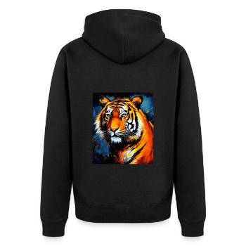 Tiger Portrait - Unisex Premium Bio Zip Hoodie - Schwarz - Hinten - Nico (187cm)