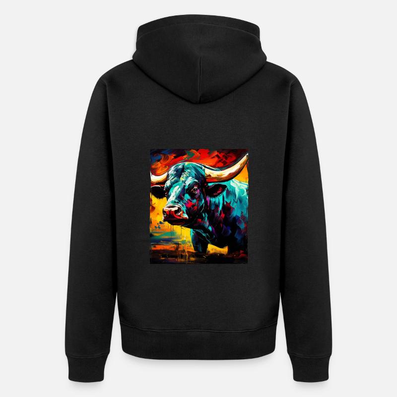 Portrait Taureau Taureau - Veste à capuche bio Premium Unisexe - noir