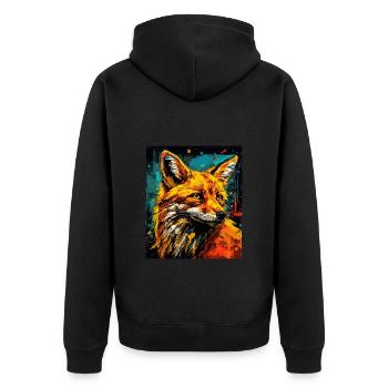 Fuchs Portrait - Unisex Premium Bio Zip Hoodie - Schwarz - Hinten - Nico (187cm)