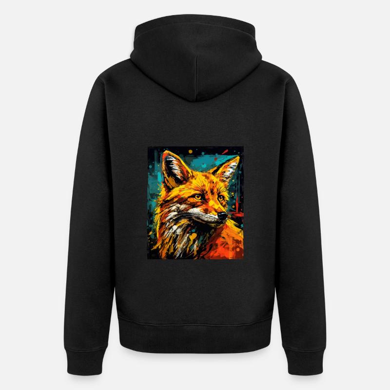 Fuchs Portrait - Unisex Premium Bio Zip Hoodie - Schwarz