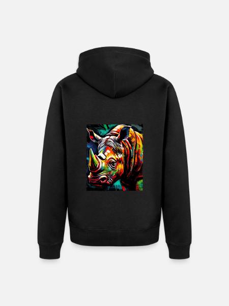 Rhinoceros Portrait - Unisex Premium Organic Zip Hoodie - black