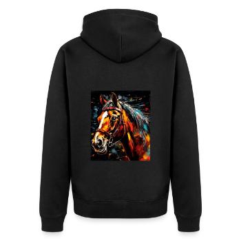 Pferd Portrait - Unisex Premium Bio Zip Hoodie - Schwarz - Hinten - Nico (187cm)