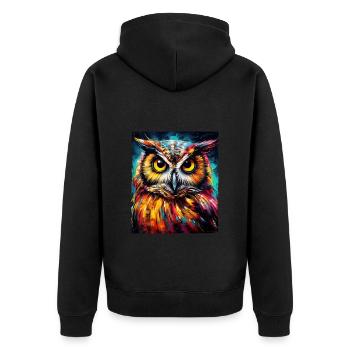 Eule Portrait - Unisex Premium Bio Zip Hoodie - Schwarz - Hinten - Nico (187cm)