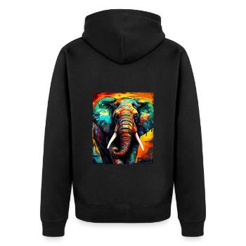 Elefant Portrait - Unisex Premium Bio Zip Hoodie - Schwarz - Hinten - Nico (187cm)