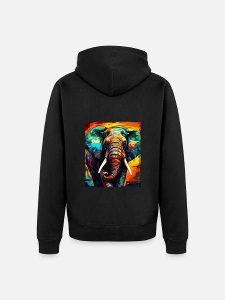 Elephant Portrait - Unisex Premium Organic Zip Hoodie - black