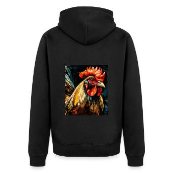 Hahn Portrait - Unisex Premium Bio Zip Hoodie - Schwarz - Hinten - Nico (187cm)