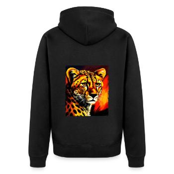 Gepard Portrait - Unisex Premium Bio Zip Hoodie - Schwarz - Hinten - Nico (187cm)