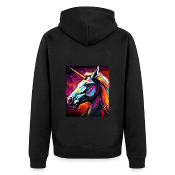 Einhorn Portrait - Unisex Premium Bio Zip Hoodie - Schwarz - Hinten - Nico (187cm)