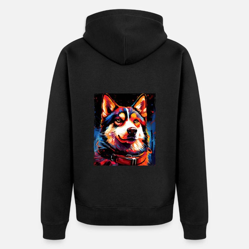 Portrait de chien husky - Veste à capuche bio Premium Unisexe - noir