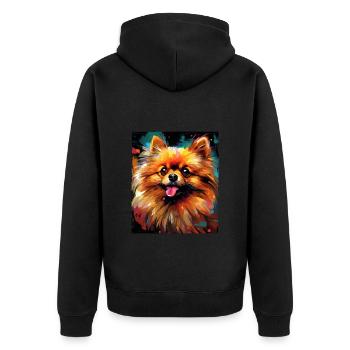Pomeranian Hund Portrait - Unisex Premium Bio Zip Hoodie - Schwarz - Hinten - Nico (187cm)