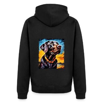 Labrador Hund Portrait - Unisex Premium Bio Zip Hoodie - Schwarz - Hinten - Nico (187cm)