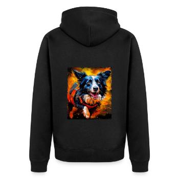 Border Collie Hund Portrait - Unisex Premium Bio Zip Hoodie - Schwarz - Hinten - Nico (187cm)