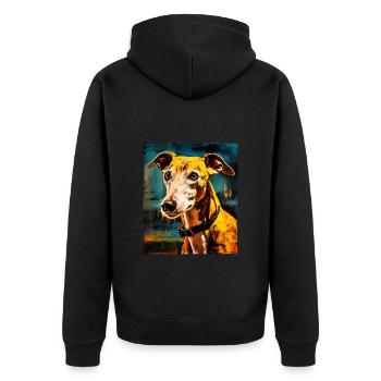 Greyhound Hund Portrait - Unisex Premium Bio Zip Hoodie - Schwarz - Hinten - Nico (187cm)