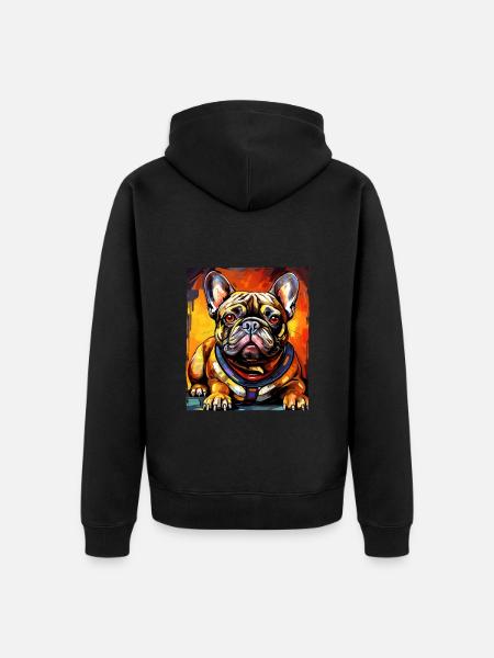 French Bulldog Dog Portrait - Unisex Premium Organic Zip Hoodie - black