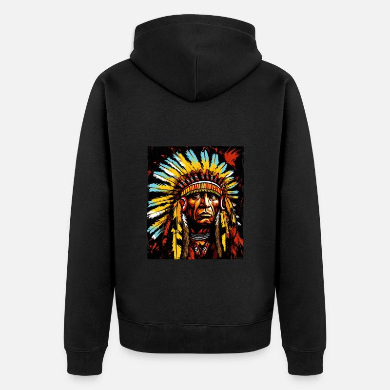 Apache Indianer Häuptling - Unisex Premium Bio Zip Hoodie - Schwarz