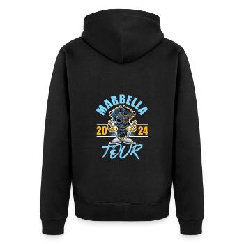Marbella 2024 Skeleton - Unisex Premium Organic Zip Hoodie - black - Back - Nico (187cm)