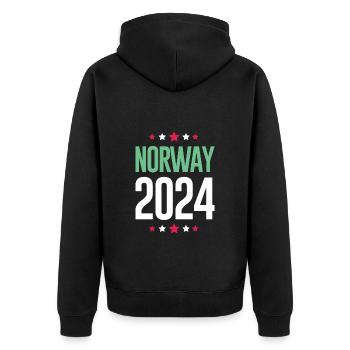 Norwegen 2024 Urlaub - Unisex Premium Bio Zip Hoodie - Schwarz - Hinten - Nico (187cm)