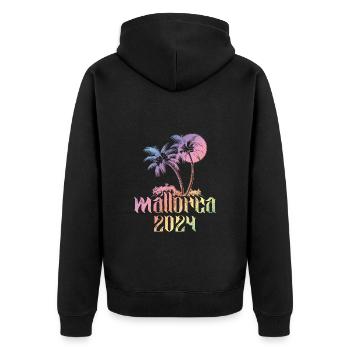 Mallorca Palme 2024 Team Bunt - Unisex Premium Bio Zip Hoodie - Schwarz - Hinten - Nico (187cm)