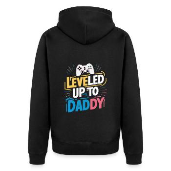 Leveled up to daddy - Unisex Premium Organic Zip Hoodie - black - Back - Nico (187cm)