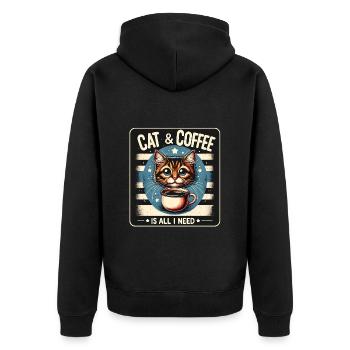 Katze und Kaffee ist alles was ich brauche - Unisex Premium Bio Zip Hoodie - Schwarz - Hinten - Nico (187cm)