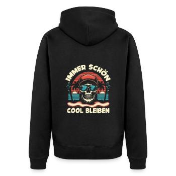 Skull mit Basecap Sonnenbrille am Strand - Unisex Premium Bio Zip Hoodie - Schwarz - Hinten - Nico (187cm)
