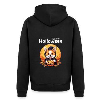 Happy Halloween Corgi Hundemama Hundepapa Kürbis - Unisex Premium Bio Zip Hoodie - Schwarz - Hinten - Nico (187cm)