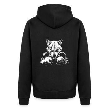 Wolf Boxer Kampfsport MMA - Unisex Premium Bio Zip Hoodie - Schwarz - Hinten - Nico (187cm)