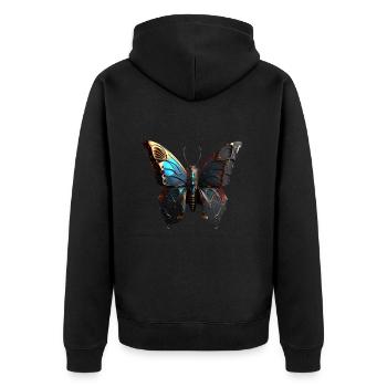 Schmetterling II - Unisex Premium Bio Zip Hoodie - Schwarz - Hinten - Nico (187cm)