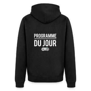 Programme du jour gamer geek humour - Veste à capuche bio Premium Unisexe - noir - Dos - Nico (187cm)
