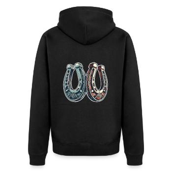 Horseshoe - Unisex Premium Organic Zip Hoodie - black - Back - Nico (187cm)