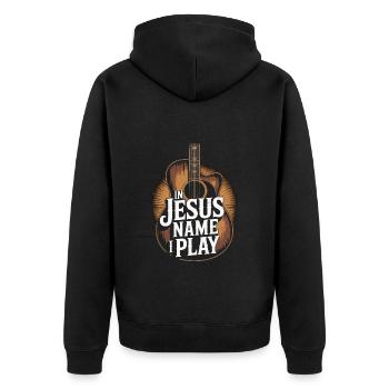 Im Namen Jesu Spiele Ich Gitarre - Unisex Premium Bio Zip Hoodie - Schwarz - Hinten - Nico (187cm)
