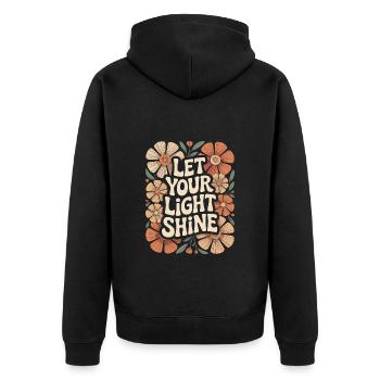 Boho Blumen Lass Dein Licht Leuchten Zitat - Unisex Premium Bio Zip Hoodie - Schwarz - Hinten - Nico (187cm)