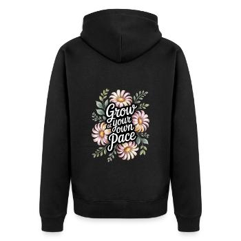Wachse In Deinem Tempo Boho Blumen Vintage - Unisex Premium Bio Zip Hoodie - Schwarz - Hinten - Nico (187cm)