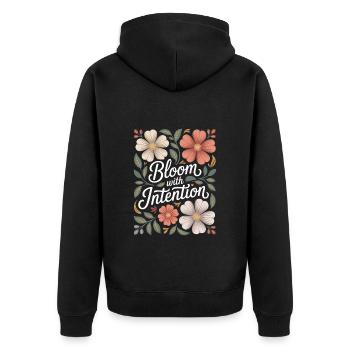 Blühe Mit Absicht Boho Blumen Vintage - Unisex Premium Bio Zip Hoodie - Schwarz - Hinten - Nico (187cm)
