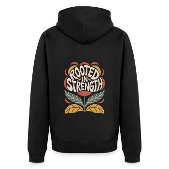 Floral Vintage Quote Design - Rooted In - Unisex Premium Organic Zip Hoodie - black - Back - Nico (187cm)