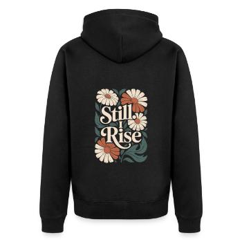 Boho Blume Vintage Zitat: Still I Rise - Unisex Premium Bio Zip Hoodie - Schwarz - Hinten - Nico (187cm)