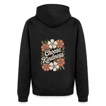 Blumen Boho Vintage Zitat: Wähle Freundlichkeit - Unisex Premium Bio Zip Hoodie - Schwarz - Hinten - Nico (187cm)