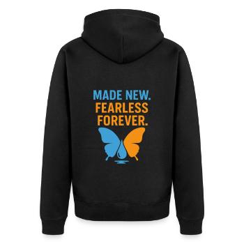 Neu Geboren Unerschrocken Für Immer Schmetterling - Unisex Premium Bio Zip Hoodie - Schwarz - Hinten - Nico (187cm)