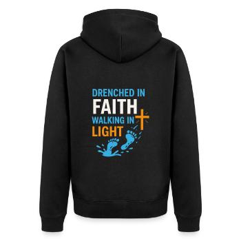 Baptized in faith, walking in the light - Unisex Premium Organic Zip Hoodie - black - Back - Nico (187cm)