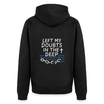 Read my doubts in the deep baptized - Unisex Premium Organic Zip Hoodie - black - Back - Nico (187cm)