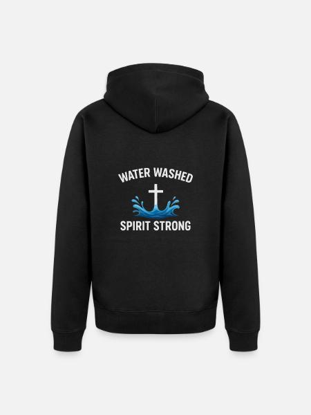Water Baptized Spirit Strong Cross - Unisex Premium Organic Zip Hoodie - black