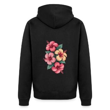 Tropische Hibiskusblüten Pracht - Unisex Premium Bio Zip Hoodie - Schwarz - Hinten - Nico (187cm)