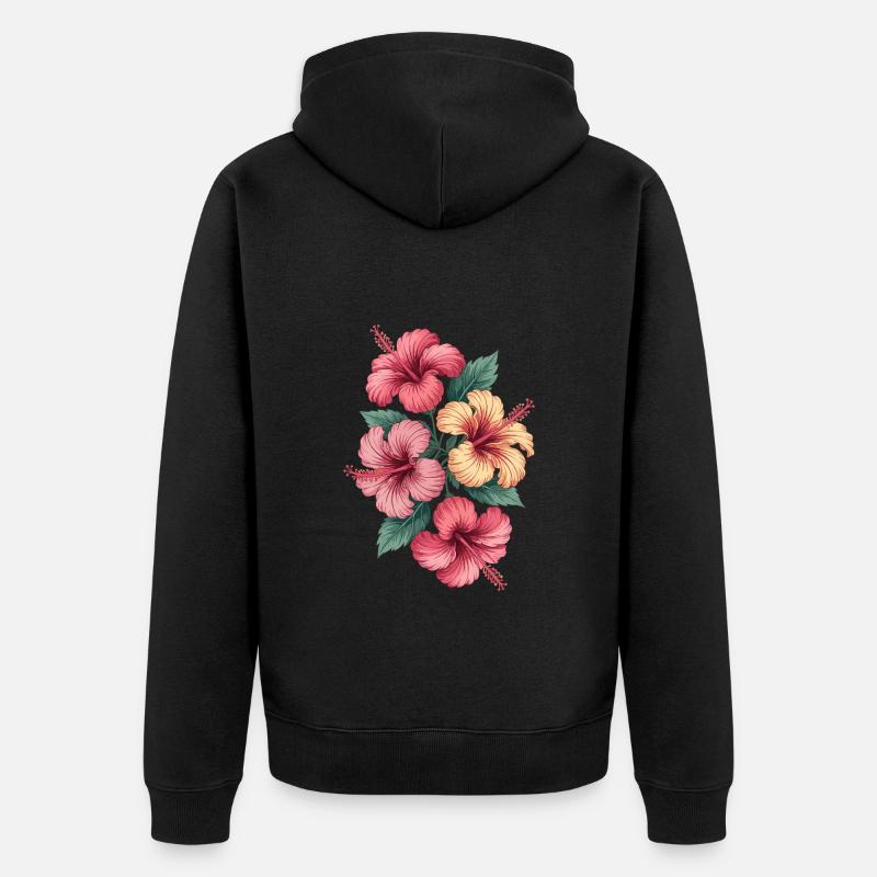 Splendeur des fleurs d’hibiscus tropicales - Veste à capuche bio Premium Unisexe - noir