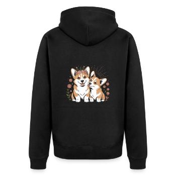 Corgi Hund Boho Stil: Liebevolle Begleiter - Unisex Premium Bio Zip Hoodie - Schwarz - Hinten - Nico (187cm)