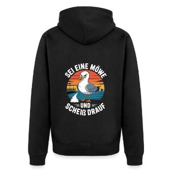Sei Eine Möwe und Scheiß drauf - Unisex Premium Bio Zip Hoodie - Schwarz - Hinten - Nico (187cm)