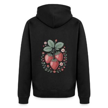 Fraises gaies avec décoration florale - Veste à capuche bio Premium Unisexe - noir - Dos - Nico (187cm)