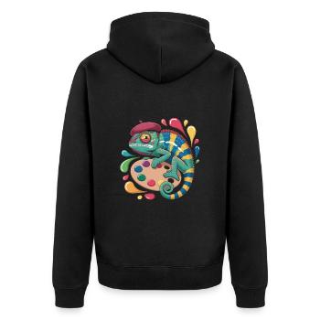 Artist chameleon with palette for creative minds - Unisex Premium Organic Zip Hoodie - black - Back - Nico (187cm)