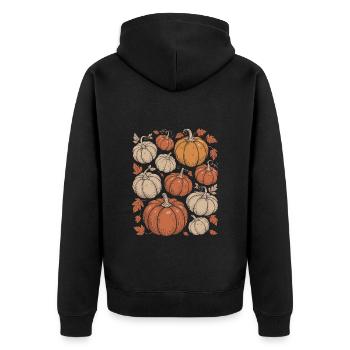 Herbstliche Kürbisse Und Blätter Illustration - Unisex Premium Bio Zip Hoodie - Schwarz - Hinten - Nico (187cm)