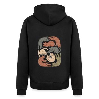 Entspannte Boho Katze Muster - Unisex Premium Bio Zip Hoodie - Schwarz - Hinten - Nico (187cm)