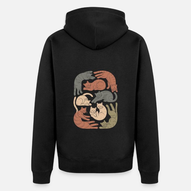 Relaxed Boho Cat Pattern - Unisex Premium Organic Zip Hoodie - black